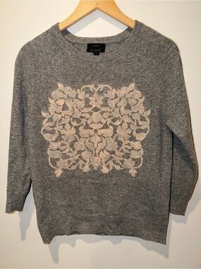J.Crew Cashmere Merino Wool Blend Intarsia Floral Sweater
